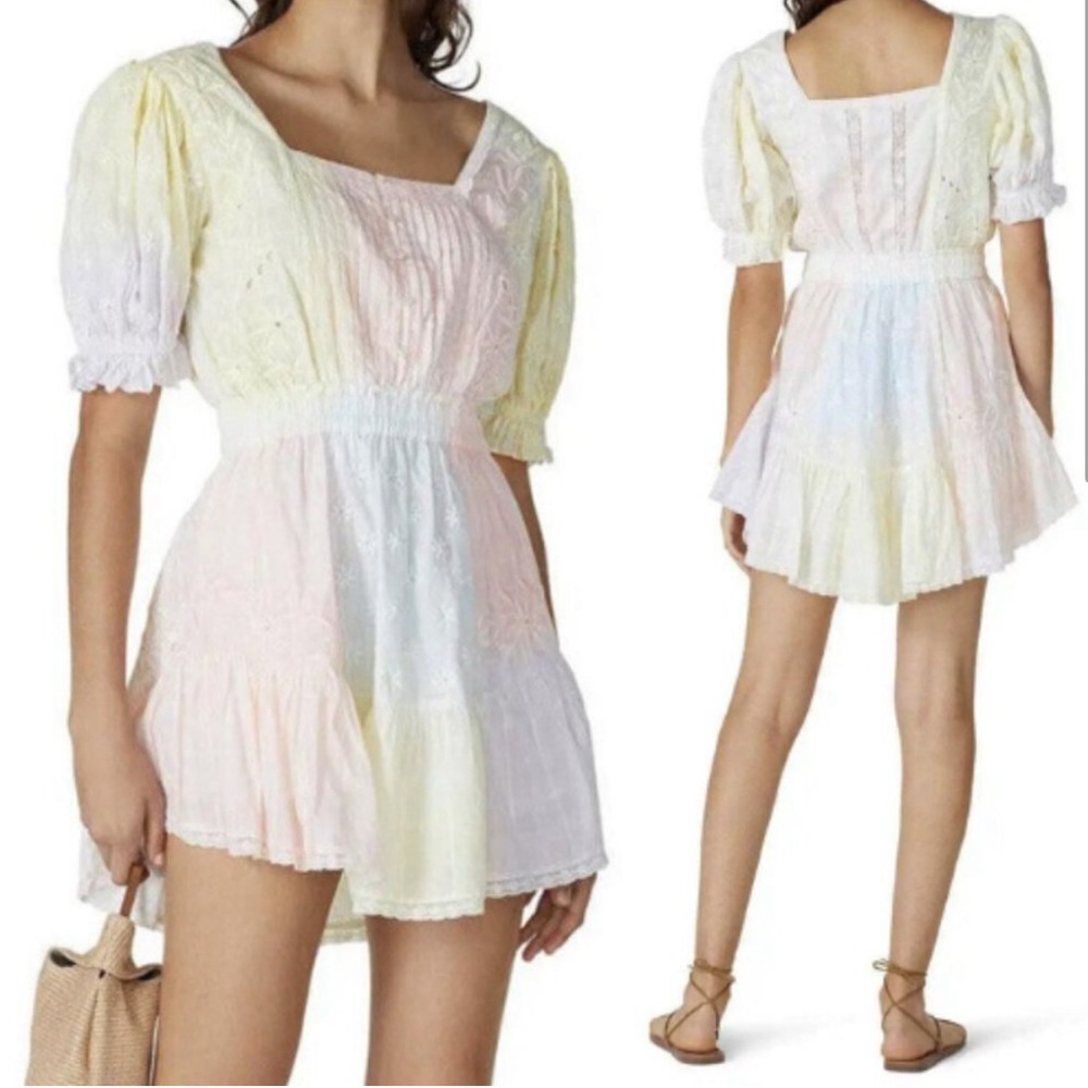 LoveShackFancy Multicolor Puff Sleeve Mini Dress